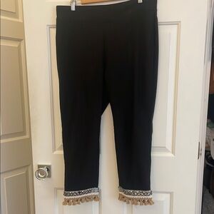 Chico's Black Cropped pull on Ankle Pants with Decorative Trim